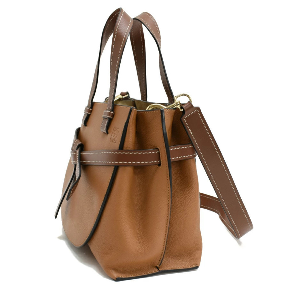 Loewe Dark Top Bag Handle Handbag Gate Leather Brown